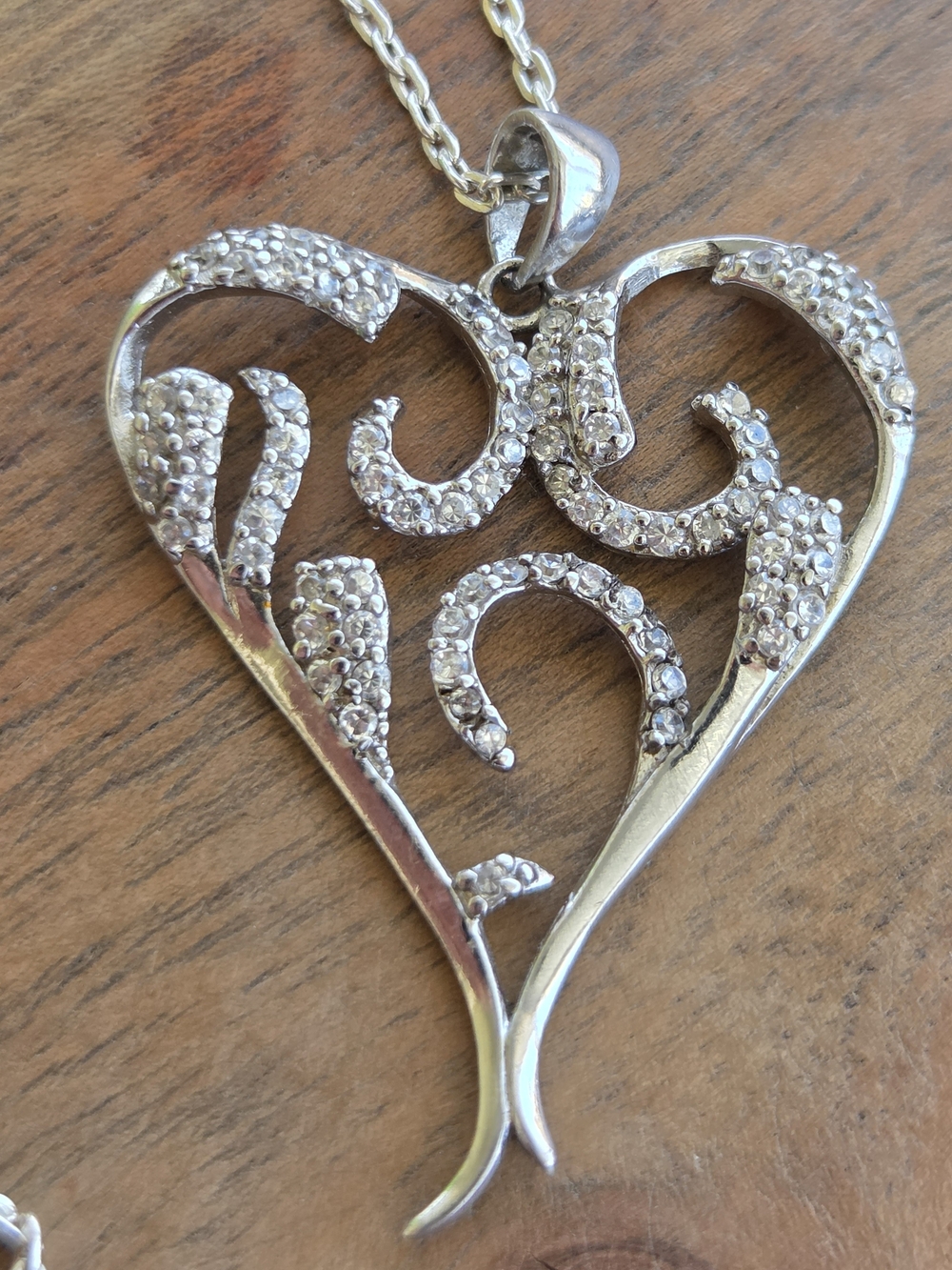 Sterling Silver Heart Pendant Necklace with Clear Crystal Accents